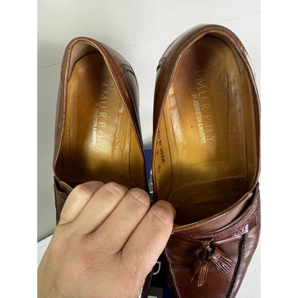 J Murphy Mens 10D Shoe Italy Cognac Brown Loafer Preppy Boxed Heritage Tassel - Picture 5 of 16